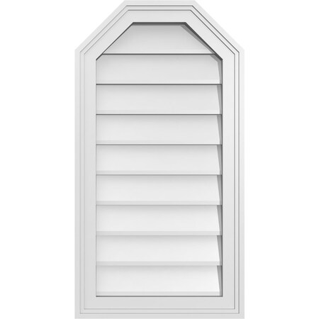 Ekena Millwork Octagonal Top Surface Mount PVC Gable Vent w/ 2"W x 1-1/2"P Brickmould Frame, 16"W x 30"H GVPOT16X3002SN